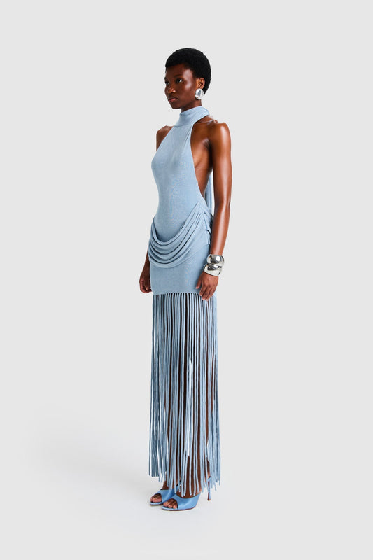 Azurblaues Rand-Halo-Langes Kleid