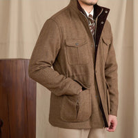 Jacke aus Wollmischung mit Fischgrätmuster und Wattierung