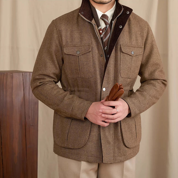 Jacke aus Wollmischung mit Fischgrätmuster und Wattierung
