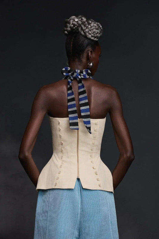 Abstraktes Gesichtsmotiv Neckholder-Bustier-Oberteil im modernen Stil
