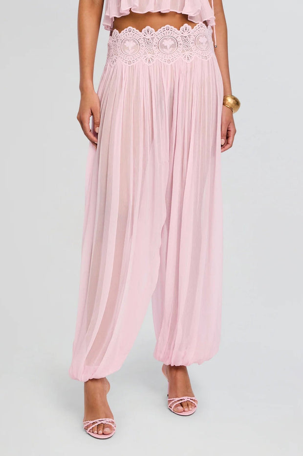 Blumenmuster Guipure-Spitzenhose mit hohem Bund und Ballonform