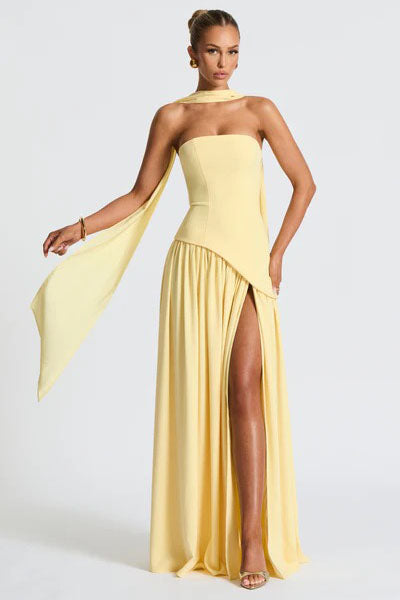 Joyce Langes Kleid in Zitronengelb