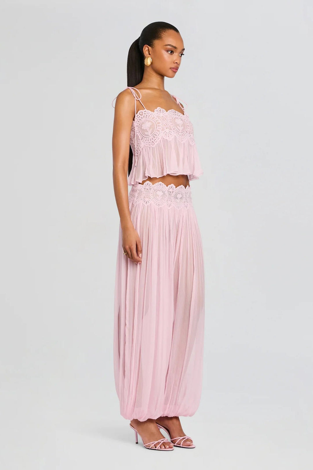 Blumenmuster Guipure-Spitzenhose mit hohem Bund und Ballonform