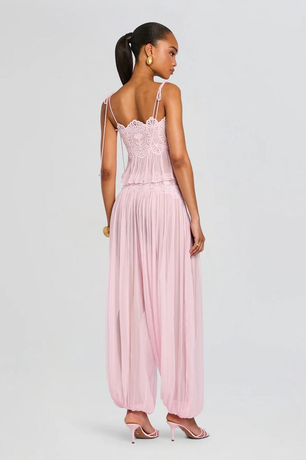 Blumenmuster Guipure-Spitzenhose mit hohem Bund und Ballonform