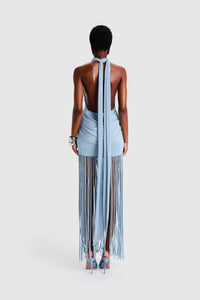 Azurblaues Rand-Halo-Langes Kleid
