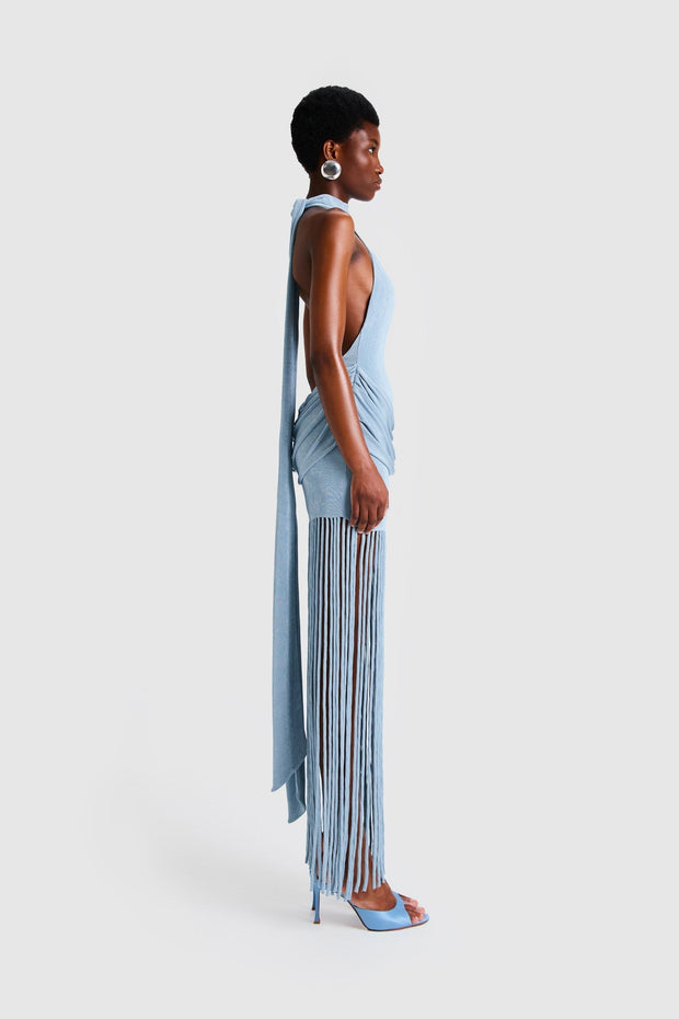 Azurblaues Rand-Halo-Langes Kleid