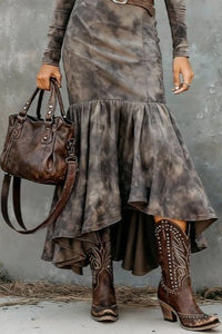 Vintage Polyester Kleid in Midi-Länge mit ausgestelltem Saum (inklusive Gürtel)