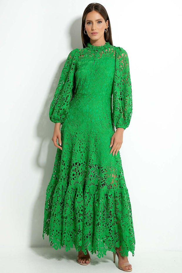 Joa – Ausgestelltes Langes Kleid mit bestickter Spitze