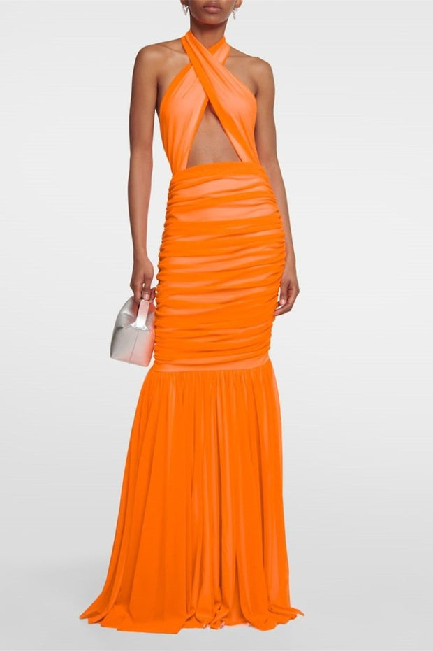Jodie Cross Neckholder-Langes Kleid