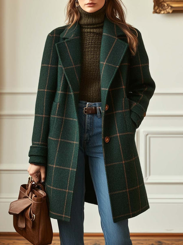Retro Revers Karo Tweed Mantel