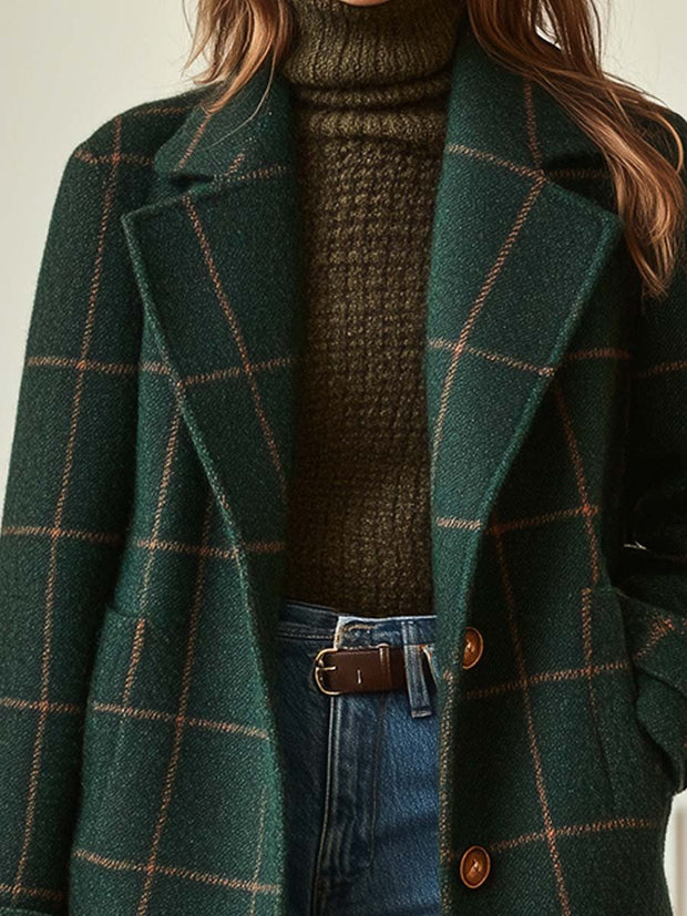 Retro Revers Karo Tweed Mantel