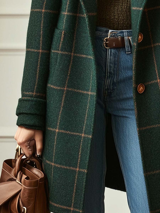Retro Revers Karo Tweed Mantel