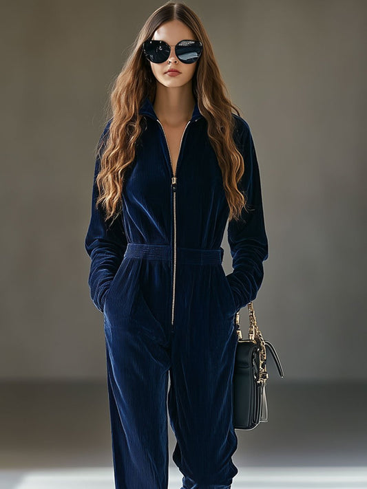 Lässiger weiter Vintage-Cord-Overall mit elastischem Bund und Reißverschluss im modernen Stil