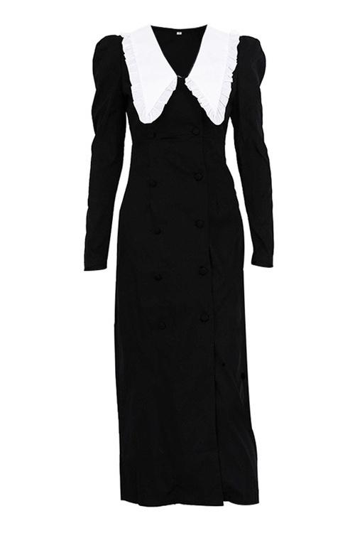 Kathy Kleid in Midi-Länge mit Peter-Pan-Kragen und V-Ausschnitt