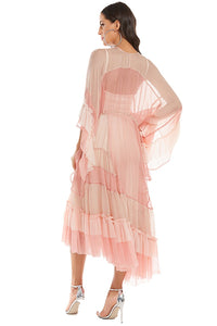 Katie – Midi-Langes Kleid aus Netzstoff mit Farbverlauf in Rosa