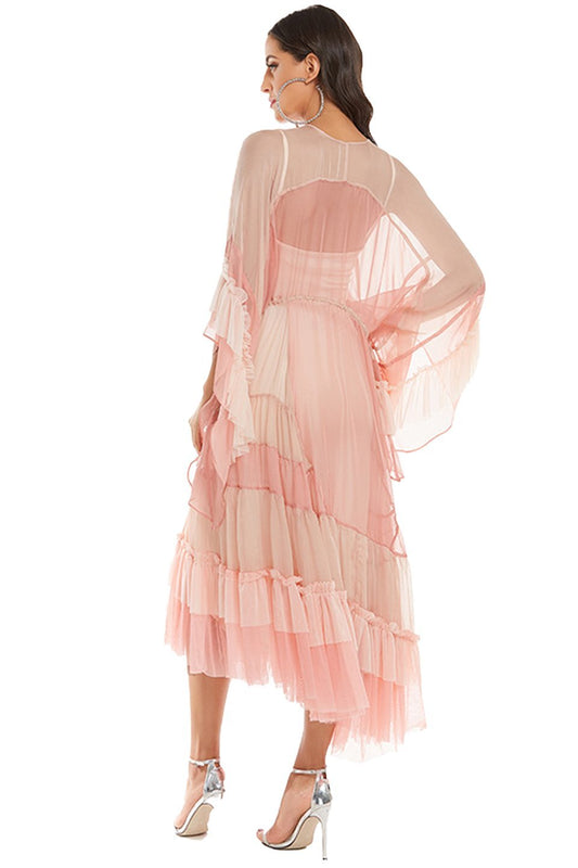 Katie – Midi-Langes Kleid aus Netzstoff mit Farbverlauf in Rosa