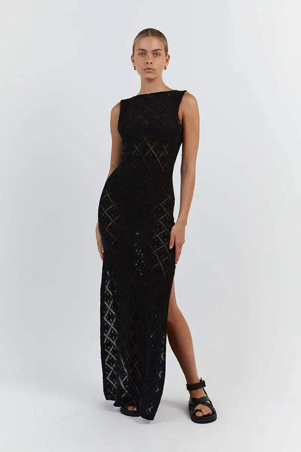 Lynn – Langes Kleid aus Strick mit Schlitz