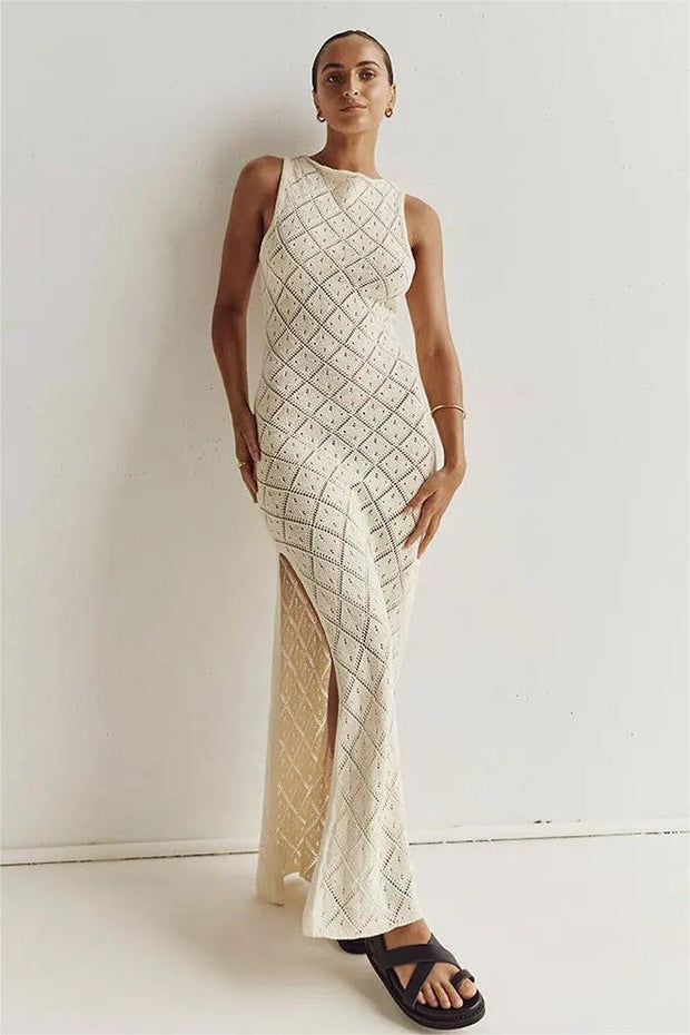 Lynn – Langes Kleid aus Strick mit Schlitz