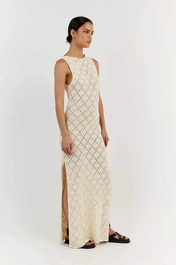 Lynn – Langes Kleid aus Strick mit Schlitz