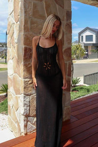 Marjorie – Gehäkeltes Langes Kleid mit Blumen-Cut-Out