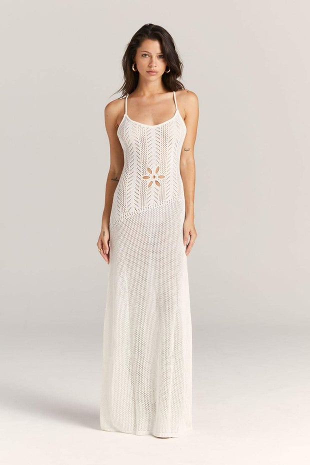 Marjorie – Gehäkeltes Langes Kleid mit Blumen-Cut-Out