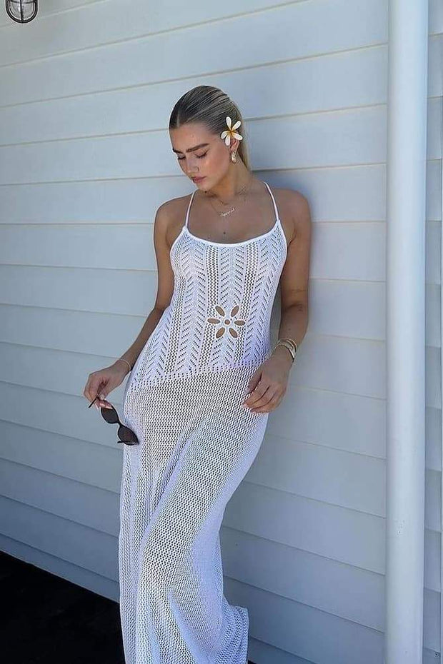 Marjorie – Gehäkeltes Langes Kleid mit Blumen-Cut-Out