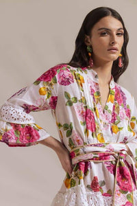 Melissa – Bedrucktes Kurzes Kleid mit Rüschen und Spitzenbesatz