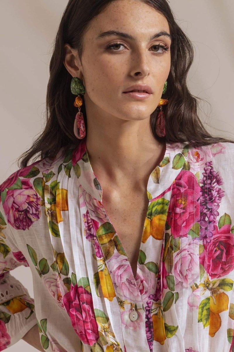 Melissa – Bedrucktes Kurzes Kleid mit Rüschen und Spitzenbesatz