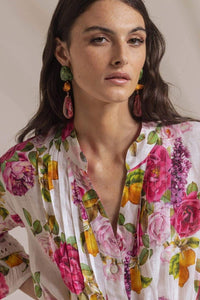 Melissa – Bedrucktes Kurzes Kleid mit Rüschen und Spitzenbesatz