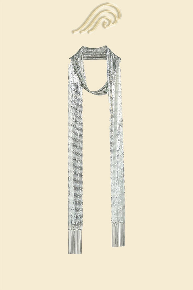Schmaler Schal mit Quasten in Metallic-Optik im modernen Stil
