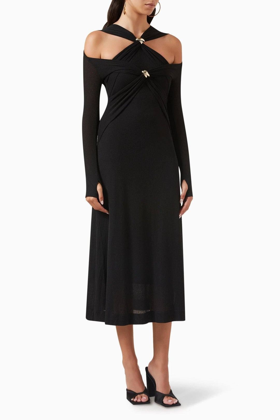 Nita Midi-Strickkleid mit Aussparungen und überkreuztem Oberteil