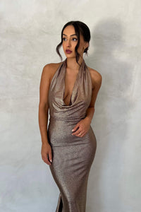 Ophelia Neckholder-Langes Kleid mit rückenfreiem Schnitt