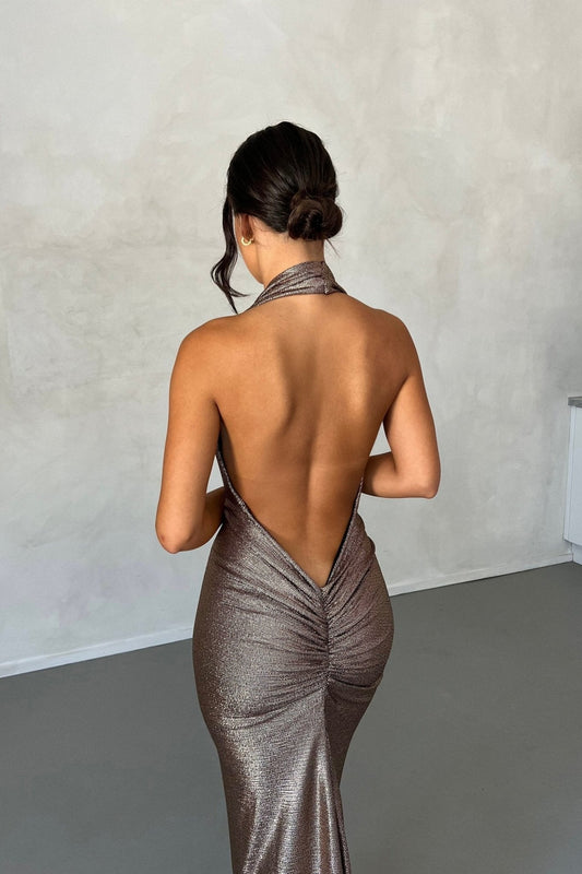 Ophelia Neckholder-Langes Kleid mit rückenfreiem Schnitt