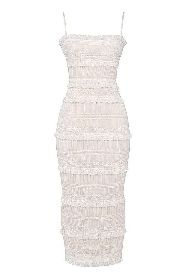 Orchid - Plissee-Langes Kleid mit Besatz