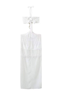 Rebecca Neckholder-Langes Kleid mit Quasten