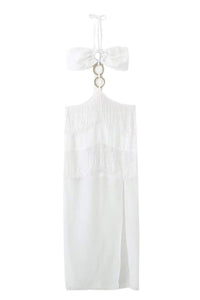 Rebecca Neckholder-Langes Kleid mit Quasten