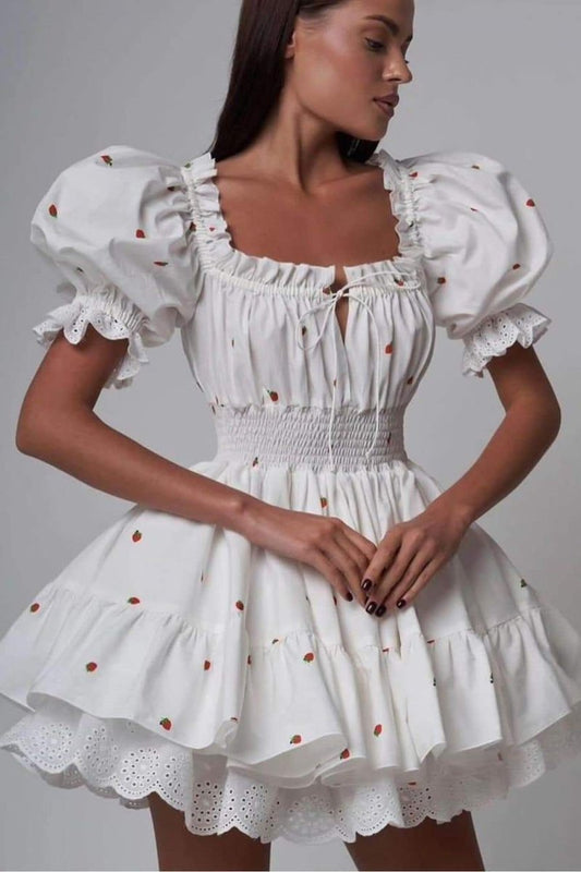 Rebecca – Bedrucktes Kurzes Kleid mit Puffärmeln