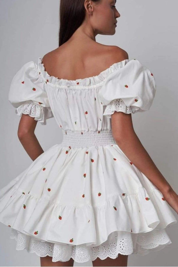 Rebecca – Bedrucktes Kurzes Kleid mit Puffärmeln