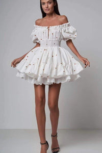 Rebecca – Bedrucktes Kurzes Kleid mit Puffärmeln