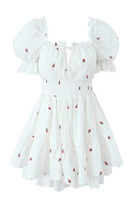 Rebecca – Bedrucktes Kurzes Kleid mit Puffärmeln