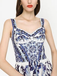 Sibyl – Bedrucktes Langes Kleid mit gerafften Trägern