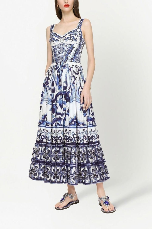 Sibyl – Bedrucktes Langes Kleid mit gerafften Trägern