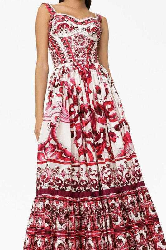 Sibyl – Bedrucktes Langes Kleid mit gerafften Trägern