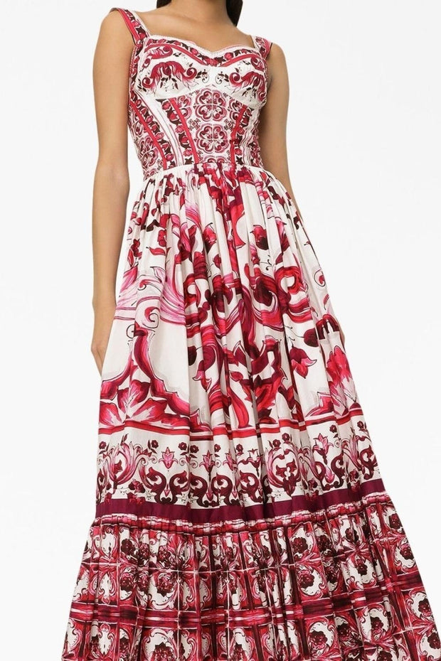 Sibyl – Bedrucktes Langes Kleid mit gerafften Trägern