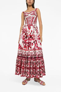 Sibyl – Bedrucktes Langes Kleid mit gerafften Trägern