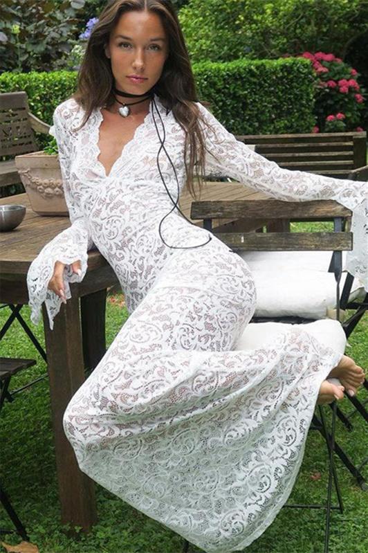 Virginia – Langes Kleid im Meerjungfrauen-Stil aus transparenter Spitze