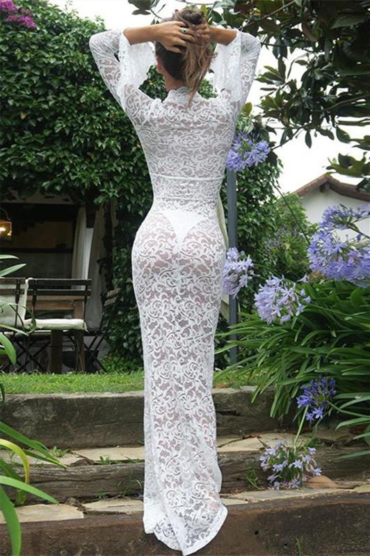 Virginia – Langes Kleid im Meerjungfrauen-Stil aus transparenter Spitze